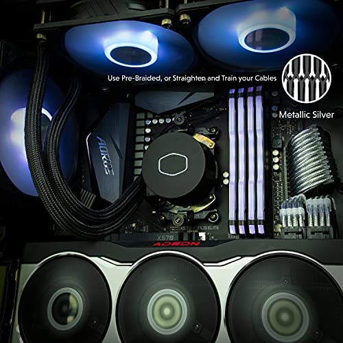 Image of LINKUP - PSU PC Power Extension Cable Metallic Sleeved Silicone Coated Soft & Flexible to Route Custom Mod GPU & CPU w /Comb Kit┃1x 8P (6+2) GPU PCIe┃50CM 500MM - Silver