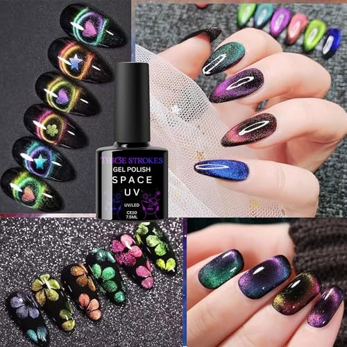 Image of THR3E STROKES 9D Glitter Cat Eye Magnetic Nail Polish Gel Art Manicure DIY at Home Soak Off UV7.5ML (CE10, 7.5ML)
