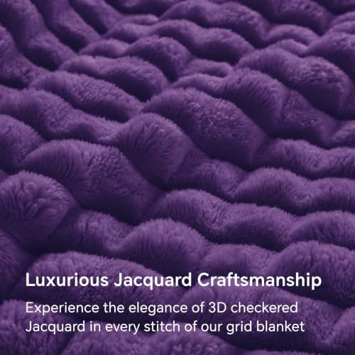 Image of BEDELITE 3D Checked Purple Fleece Throw Blanket for Couch, 50x60 Inches