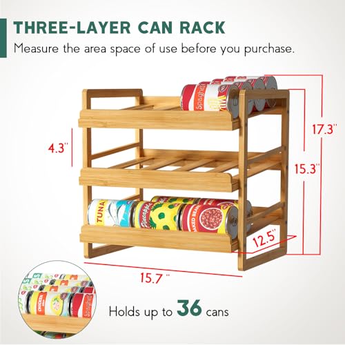 Bamboo Can Organizer for Pantry, 3 Tier Stackable Can Storage Organizer Pantry with Label Sticker and Marker Pen, Can Ho - Additional View