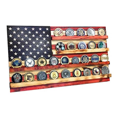 Handmade American Flag Challenge Coin Hanging Wall Display Rack (40x22.5") Cover