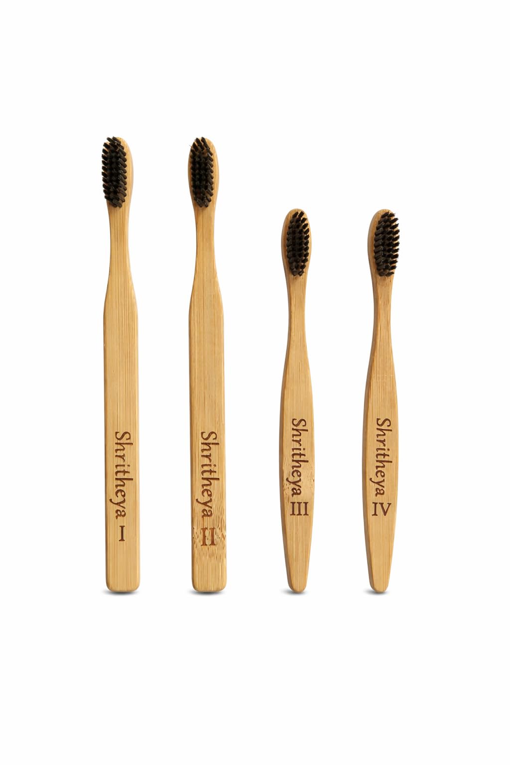 Shritheya Bamboo Toothbrushes | Natural, Soft Charcoal Bristles, Biodegradable | Marked with roman numerals for Identification (Adults and Kids, Pack of 4)-image-44