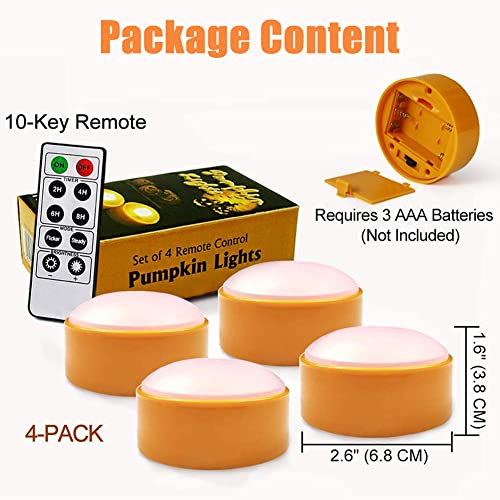 Image of 4 PCS Halloween Pumpkin LED Lights with Remote Timer Bright Flickering Battery Operated Jack-O-Lantern Electric Flameless Candles for Halloween Decorations Gift Supplies Orange Color