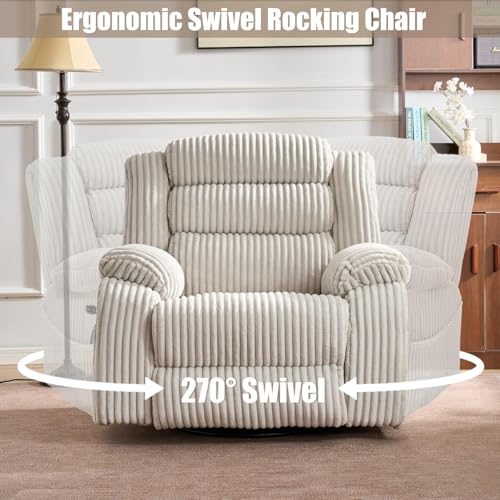 Power Swivel Rocker Recliner Chair for Adults with Massage and Heat, USB and Type-C Charging Port, Infinite Position, Electric Glider Rocking Chairs for Living Room, Nursery, Pale Grey