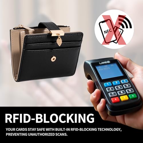 Image of Pomelo Best Small Wallet Women Bifold Soft Leather Card Holder with ID Window Zipper Coin Pocket Wallets for Women Black