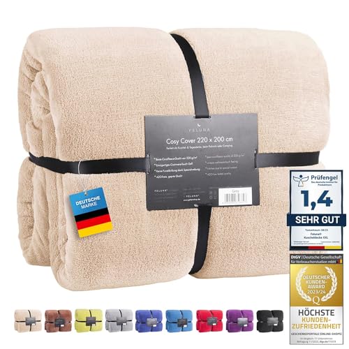 Feluna® Kuscheldecke XXL Mikrofaser-Decke Tagesdecke Wohndecke mit Kaschmir-Touch 220 x 200 cm - Creme Vanille Beige