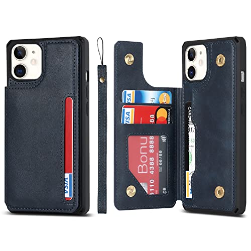 Coque en cuir synthétique supérieure iPhone 11 au design bleu chic