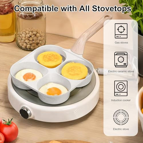 YAGVIZ Aluminum,Stainless Steel,Ceramic Four-Cup Fried Egg Pan,Medical Stone Non-Stick Frying Pan for Breakfast,Divided Egg Omelet Pans Suitable... - Image 4