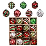 Valery Madelyn Christmas Ornaments Set, 16ct Red Green White Shatterproof Christmas Tree Decorations Ball Ornaments Bulk, 2.36 Inch Hanging Ornaments for Xmas Trees Holiday Party Decor