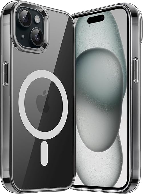 DIZORO Polycarbonate Case for iPhone 15 Plus 6.7″ Compatible with Mag-Safe Wireless Charging, Shockproof Phone Bumper Cover, Back Case Cover for iPhone 15 Plus (Clear Magsafe)
