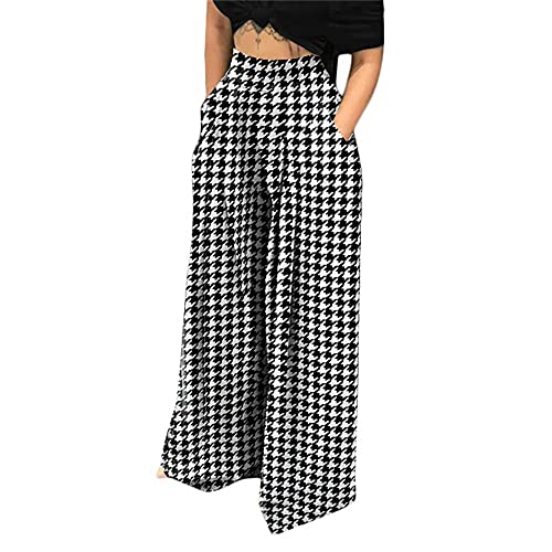 MESLIMA Women' s Causal Long Pants High Waist Wide Leg Stretchy Loose Fit Trousers...