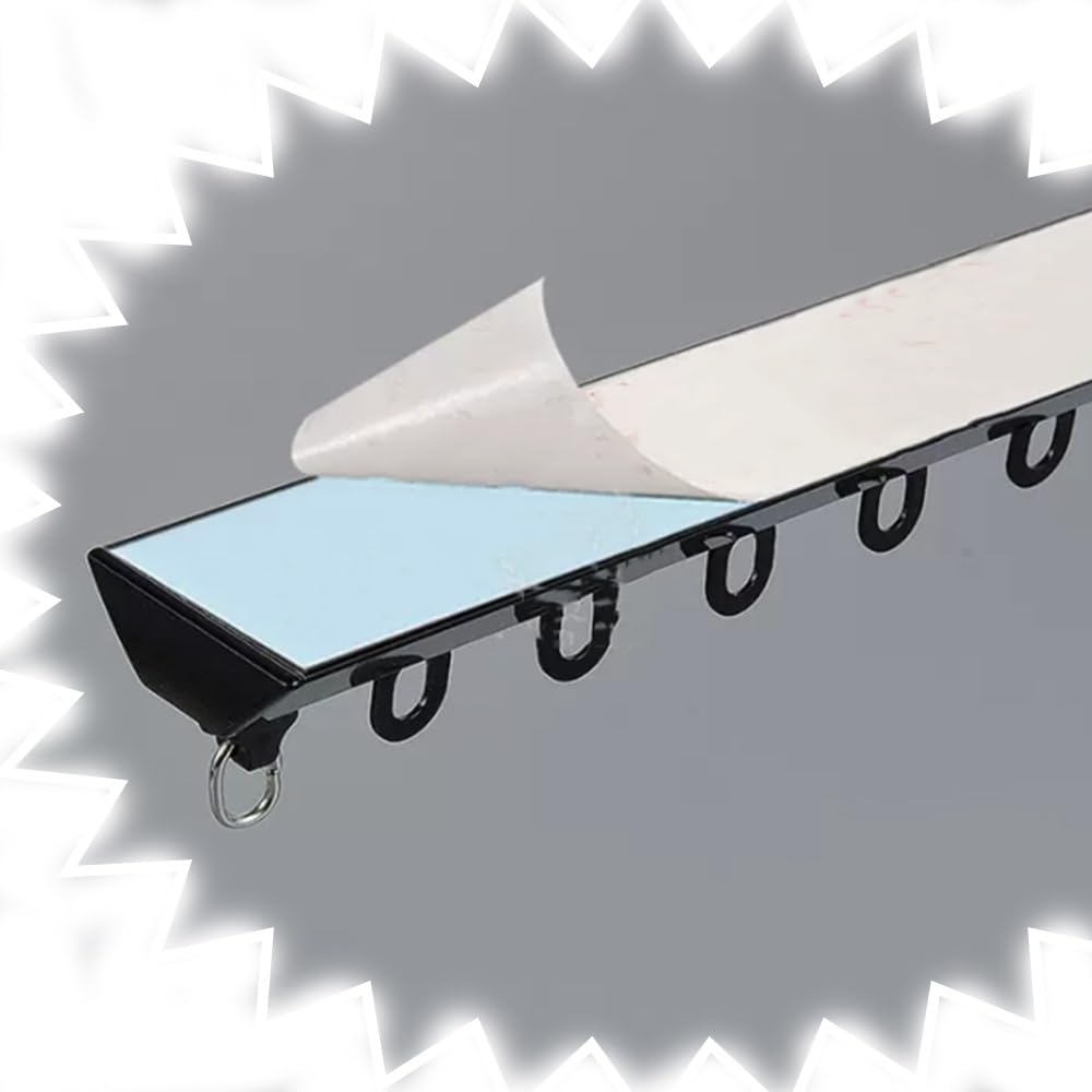 Support de tringle à rideau auto-adhésif en aluminium pour grandes fenêtres et salles de bains, sans perçage, 250 cm, noir, parfait pour une installation facile et une décoration élégante