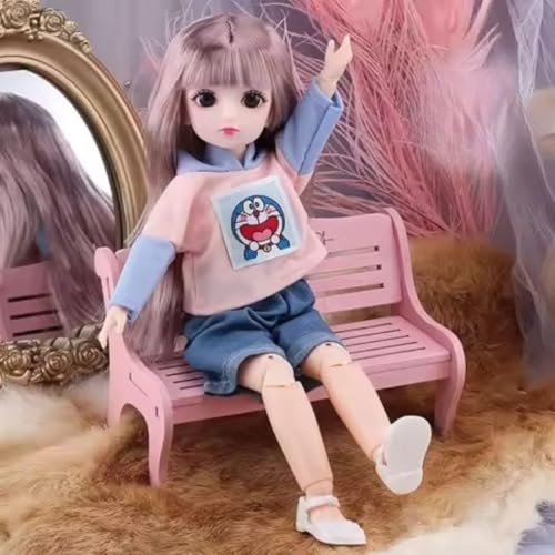 Image of Tickles Movable Joints Doll with Beautiful Eyes Fashionable Dress for Kids Girls (Color: Pink & Blue Size: 30 cm)
