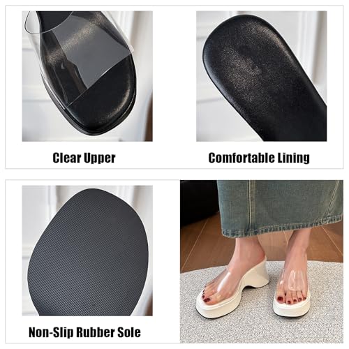 Women's Clear Band Platform Wedge Heighten Sandals Fashion Round Open Toe Thick Cushion Slip On Slingback Sandals For Party Shopping Daily2