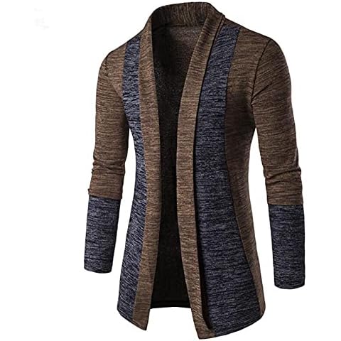 Mens Vintage Long Open Front Cardigan Sweater Fall Lightweight Shawl Collar Knitted Cardigan Sweaters(Coffee,XX-Large) Cover