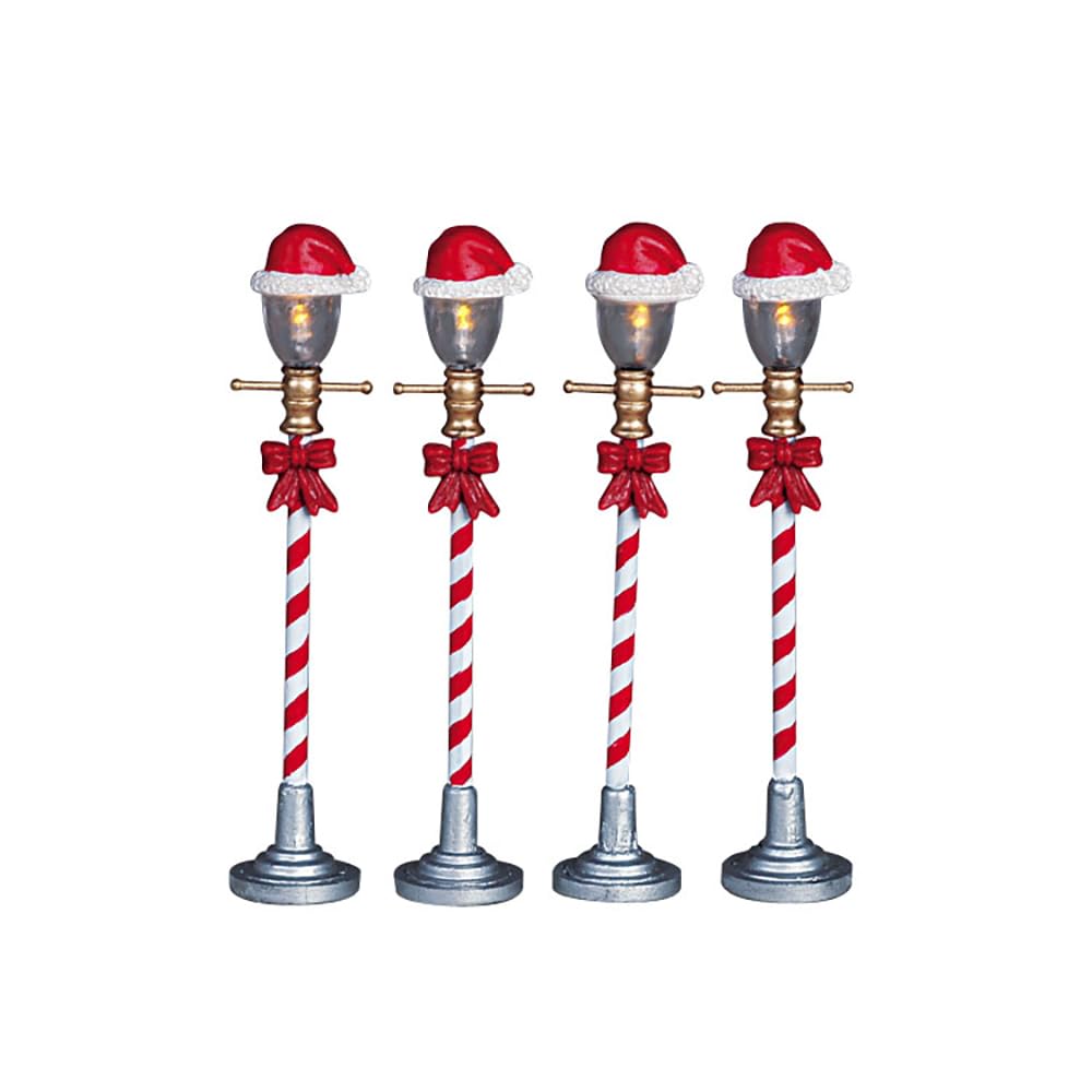 Lemax Christmas Village Santa Hat Street Lamp Set Of 4 Battery Operated (4.5V) - 64472