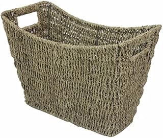Sarrah Little Store Seagrass Newspaper Magazine Baskets with Handles - Stylish Curved Design - Multipurpose Organiser Storage Holder Box Rack - Wicker - Brown
