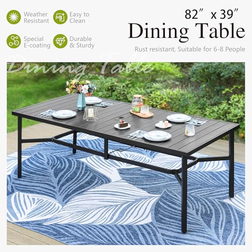 Image of Sophia & William Patio Dining Set for 8, Metal Table & Aluminum Chairs | Rectangle table, Beige Stackable Chairs, Breathable & quick-drying, Light-weight & space-saving, Umbrella Hole, Outdoor