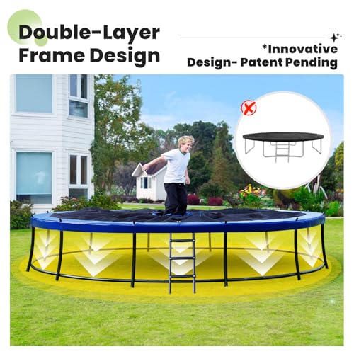 Zupapa 1800LBS Weight Capacity 2025 Double Frames Trampoline with No-Gap Design Curved Poles 16 15 14 12FT Trampolines for Kids with Enclosure Net Outdoor Trampolin for Children Adults Family