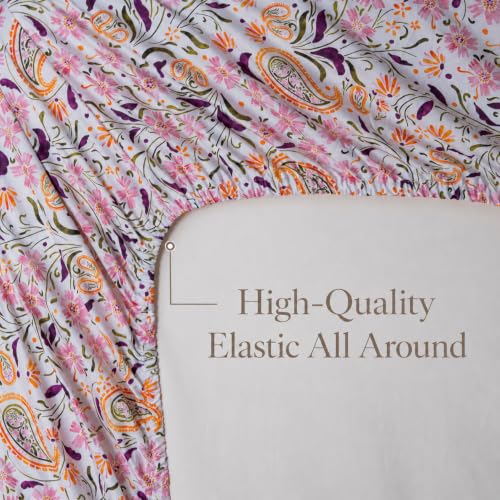 Image of FADFAY Cal King Pink Paisley 100% Egyptian Cotton Sheets Set 4 Piece, Vintage Botanical Cottagecore Bedding, Luxury Breathable Boho Floral Farmhouse Bedding with Deep Pocket Fitted Sheet All Seasons