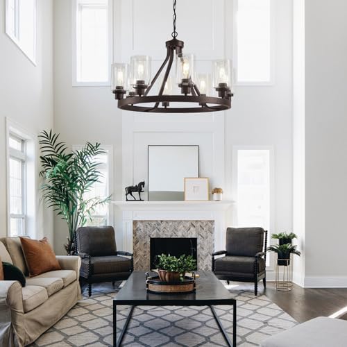 8-Light-Farmhose-Chandelier-for-Dining-Room-Light-Fixture-Oil-Rubbed-Bronze-Kitchen-Pendant-Light-Round-Rustic-Ceiling-Hanging-Lighting-with-Glass-Globes-Adjustable-Height-Metal-E26 8 Light Farmhose Chandelier for Dining Room Light Fixture Oil Rubbed Bronze Kitchen Pendant Light Round Rustic Ceiling Hanging Lighting with Glass Globes Adjustable Height Metal E26