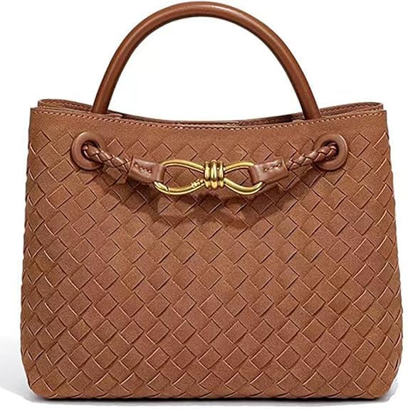 Suede Woven Tote Bag for Women Retro Woven Bag Handbag Bow Shoulder Satchel Suede Crossbody Purse Top Handle Tote Handbags