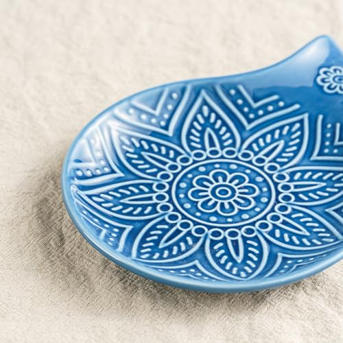 Image of Ceramic Spoon Rest, 7.48 Inches Spoon Holder for Kitchen Counter, Kitchen Accessories, Dishwasher Safe, Dark Blue