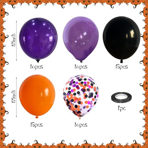 Image of 60Pcs Black Orange Purple Balloons, 12 Inch Balloon Purple Black Orange Party Balloons with Confetti Latex Helium Balloon for Birthday Festival Party Decoration Halloween Theme Party Indoor Outdoor