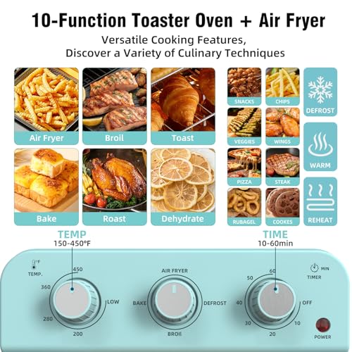 Air-Fryer-Toaster-Oven-Combo-Retro-Convection-Oven-Countertop12L-Small-Toaster-Oven-4-slices-or-6-PizzaBakeToastBroil-Air-Fry-1500W-Rapid-Heating-Mini-Toaster-Oven-Non-Stick-Blue Air Fryer Toaster Oven Combo Retro Convection Oven Countertop12L Small Toaster Oven 4 slices or 6 PizzaBakeToastBroil Air Fry 1500W Rapid Heating Mini Toaster Oven Non Stick Blue