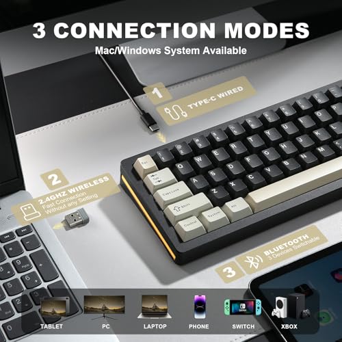 Image of YUNZII AL71 75% Mechanical Keyboard,Full Aluminum CNC,Hot Swappable Gasket,2.4GHz Wireless BT5.0 /USB-C Wired,NKRO Programmable RGB Backlight Creamy Typing for Win /Mac(Black,Crystal White Switch)
