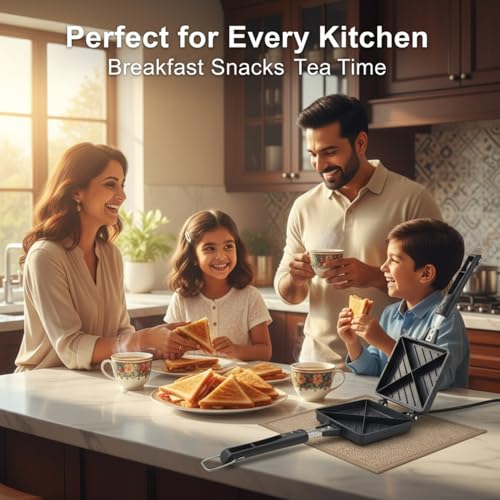 Image of Sandwich Maker for Gas Stove Non Stick | Jumbo Grill Sandwich Toaster | Crispy Toasted Bread Sandwich Maker | Heat Resistant Handle | Black (Jumbo 4-Cut Sandwich Toaster)