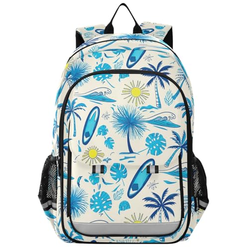 ODAWA Mochila infantil com desenho de palmeiras tropicais azuis, acampamento, 43 cm, mochila infantil