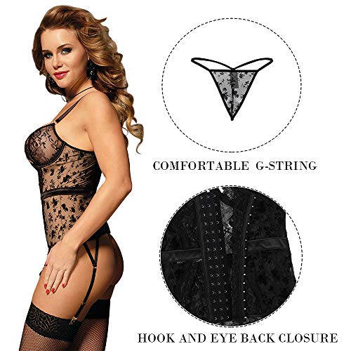 ohyeahlady Damen Strapsbody Strapshemd Reizwäsche Unterwäsche Spitze V-Ausschnitt Push-up Dessous Set aus Corsage… – Bild 4