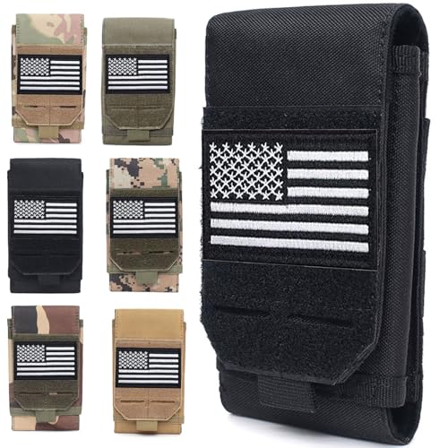 Molle Phone Pouch, Small Molle Pouches, Tactical Cell Phone Holster, Heavy Duty Waterproof Smartphone Case Holder for Vest Belt Waist (Black)