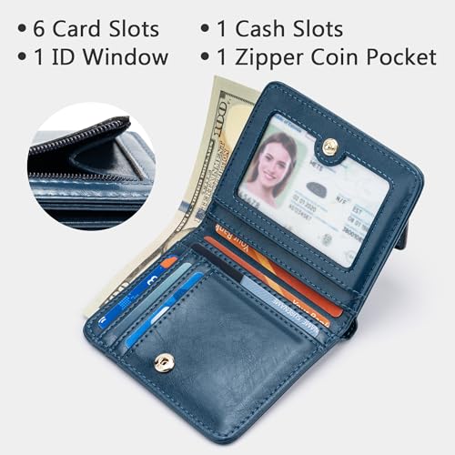 Image of Gostwo Small Wallet for Women, Slim Bifold Credit Card Holder, Compact RFID Blocking Cash Wallet, Billfolds Thin Leather Zipper Pocket, Mini Wallet Gift for Ladies Teen Girls Travel with ID Window