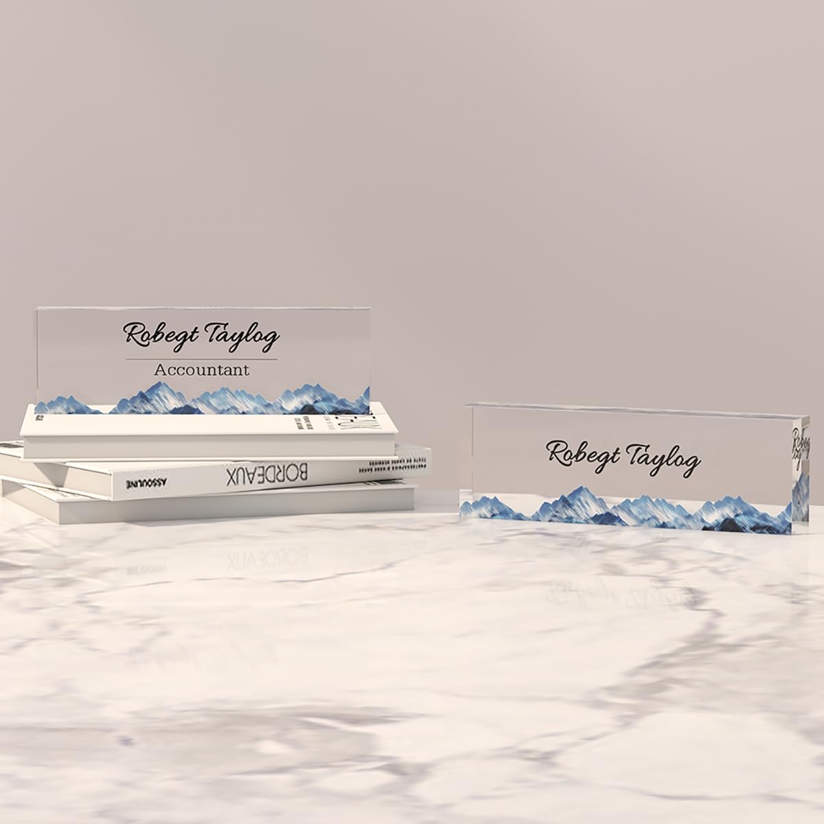 Personalized Office Desk Name Plate on Acrylic Glass - Custom Nameplate Decor, Accessories - Gift for Boss, Coworkers (Watercolor Flowers)