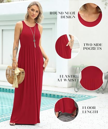 Image of EUOVMY Women's Sleeveless Dress Casual Plain Loose Summer Long Maxi Dresses with Pockets
