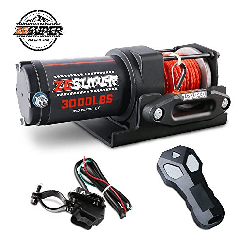Zesuper 3000 Lb 12V Dc Electric Winch For Towing Atv/Utv Off Road With Wireless Remote New Synthetic Rope Mounting Bracket #TOP1