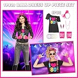 6PCS 80s Costume Accessories Set for Women, 1980s Fancy Dress with T-shirt Headband Lightning Earrings Necklace Bracelet Mesh Sleeve 80s Outfit for Retro Theme Party Cosplay Dress Up (Rose Red, XXL) - Image 5