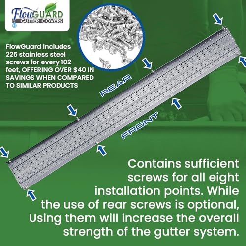 Image of FlowGuard USA Made Professional DIY 5 Inch High Clearance 50-Year Gutter Cover System - Matte - Aluminum Gutter Guards - 102 Feet - by FlexxPoint