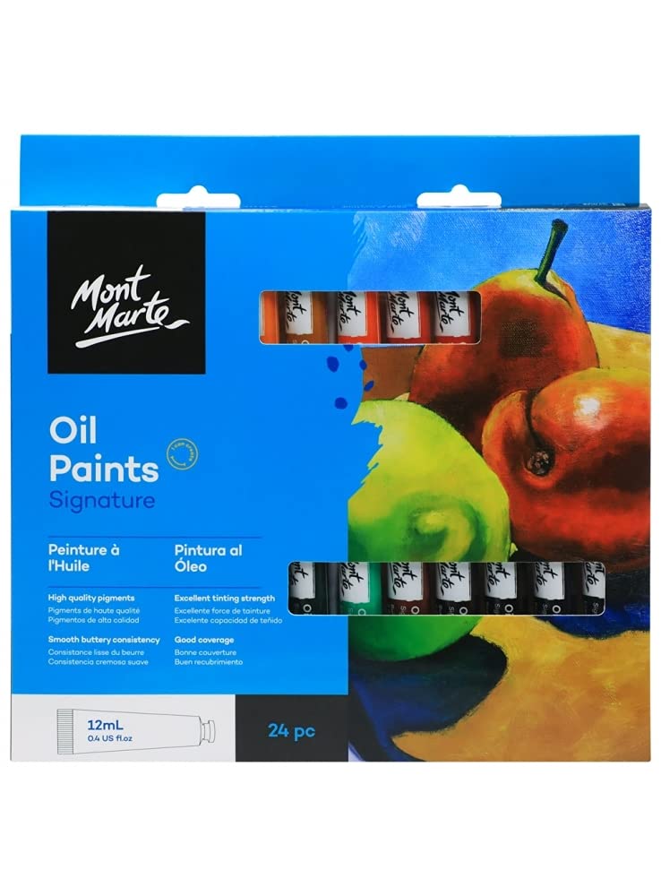 MONT MARTEOil Paint Set – 24 pieces in 12 ml Tubes – Ideal for Oil Painting – Different Brilliant Colours with great Opacity and Smooth Consistency
