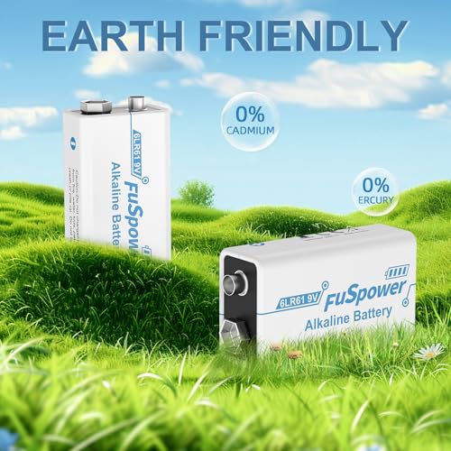 Image of 9V Batteries for Smoke Detector: Alkaline Fire Alarm Battery 5 Pack - Long Lasting Power for Guitar Pedals Microphone Multimeter - 10 Years Shelf Life for Emergency Preparedness