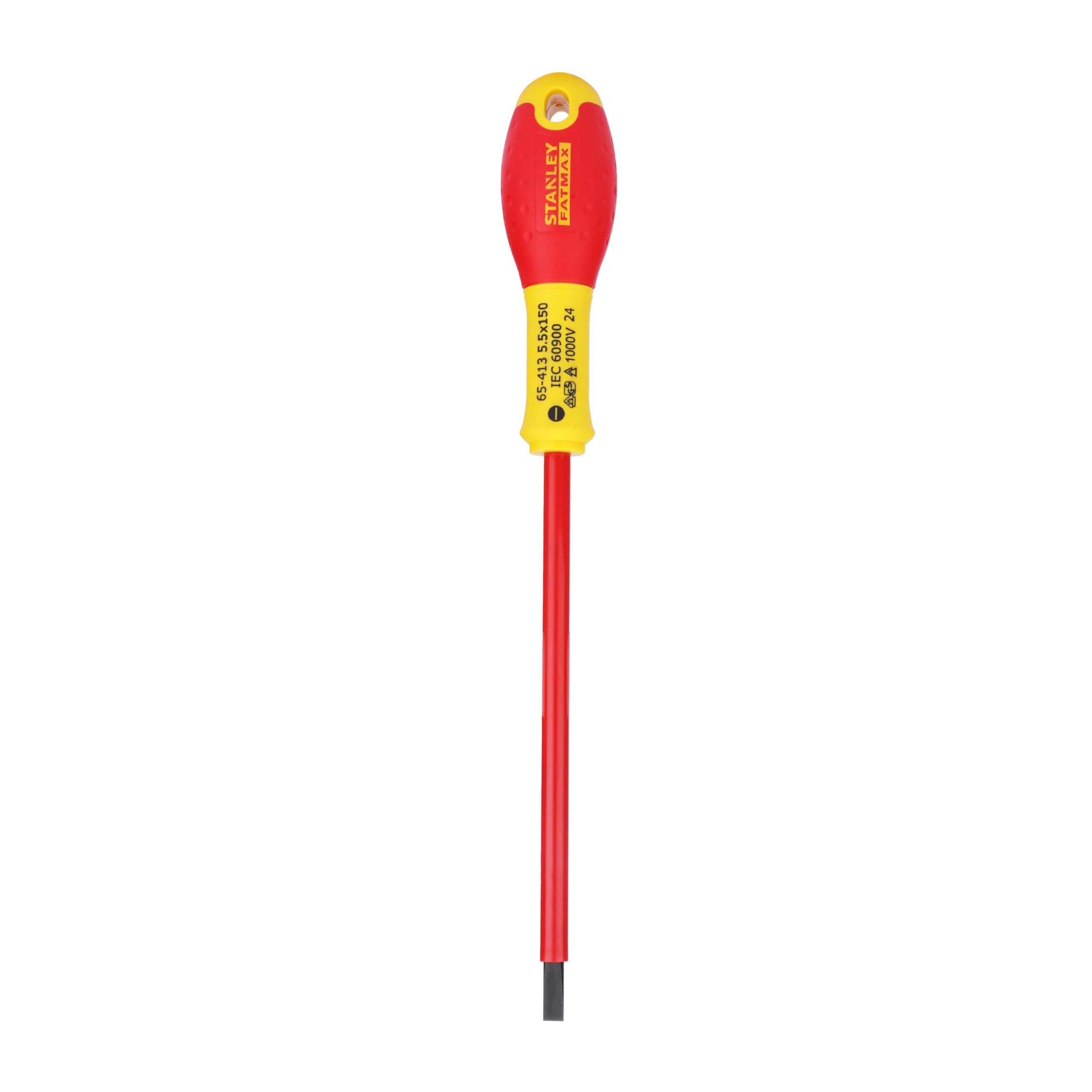 STANLEY FATMAX® 0-65-413 VDE Insulated Screwdriver Slotted 5.5 × 150 mm, Ideal For Repair Of Electric Vehicles, Red and Yellow 1