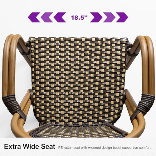 Image of PURPLE LEAF Patio French Bistro Armchairs Set of 4, Bamboo Finish, Brown