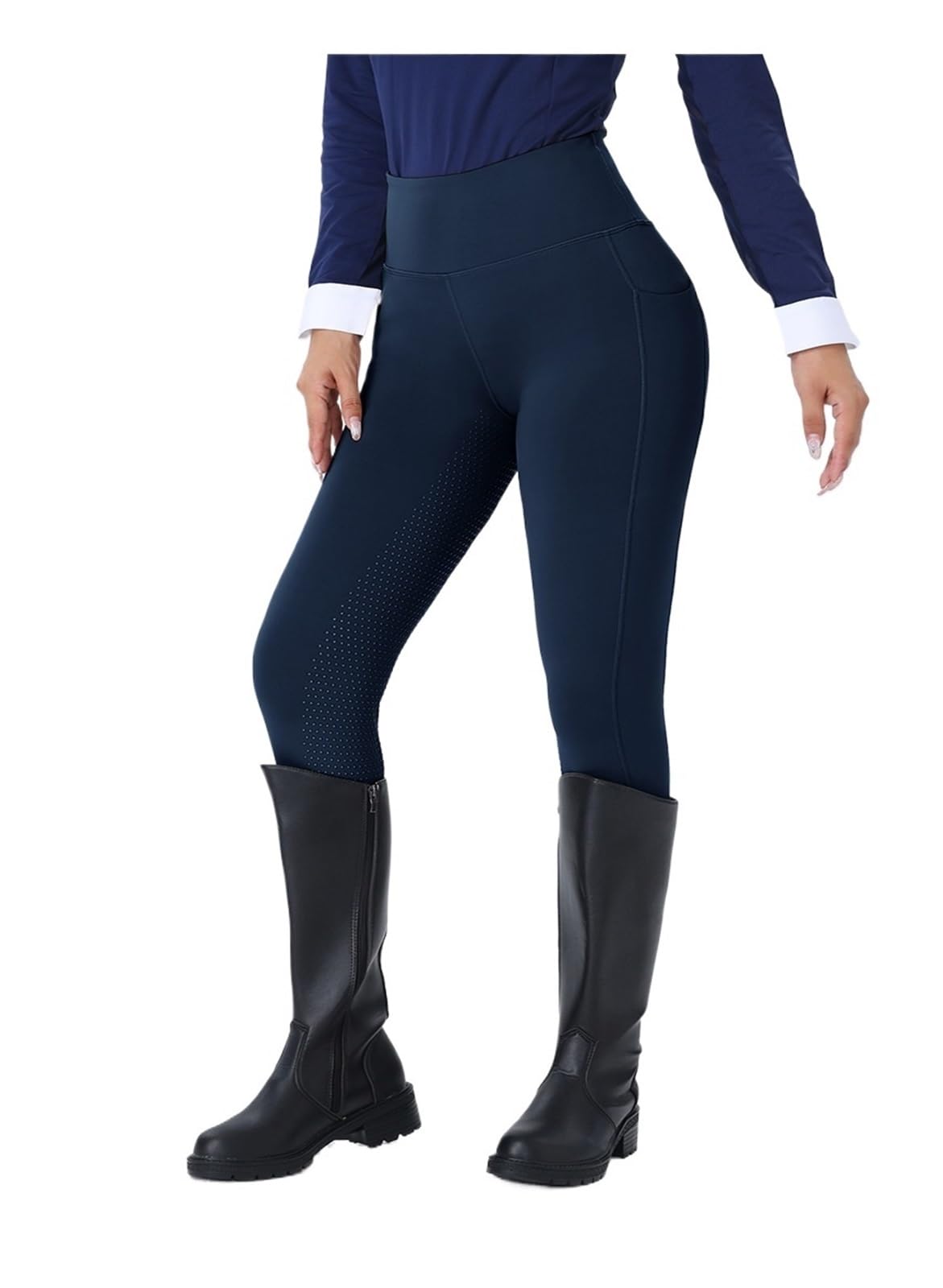 Pantalones de equitación mujer Pantalones de equitación antideslizantes con bolsillo lateral doble, cintura alta elástica y ajuste ceñido Jodhpurs de silicona para mujer con asiento comple(Blue,S)
