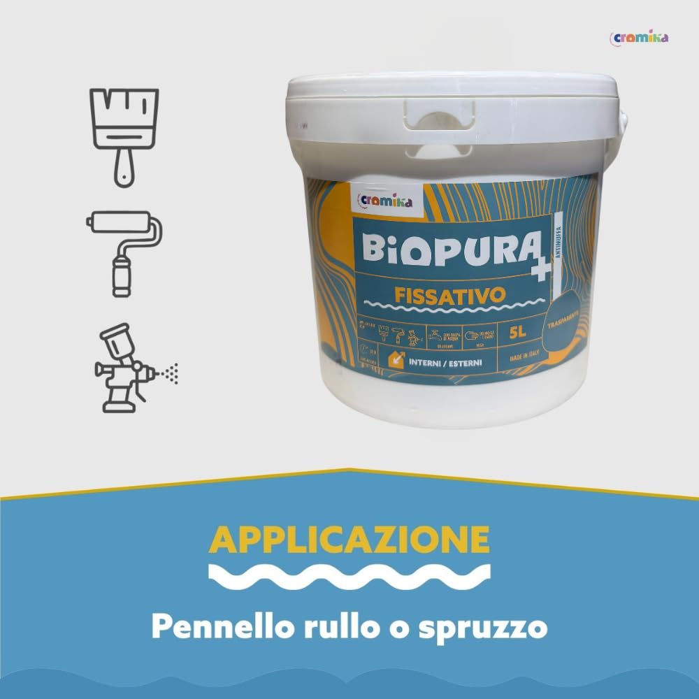 CROMIKA Biopura Fissativo Isolante Antimuffa Anticondensa Per Pittura Alta Concentrazione per Interni ed Esterni Trasparente Made in Italy (Trasparente, Litri 5)