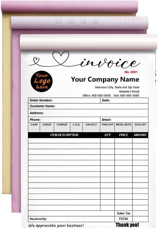 Amazon.com : SSRUI Custom Carbonless Sales Invoice Form Books for Small ...