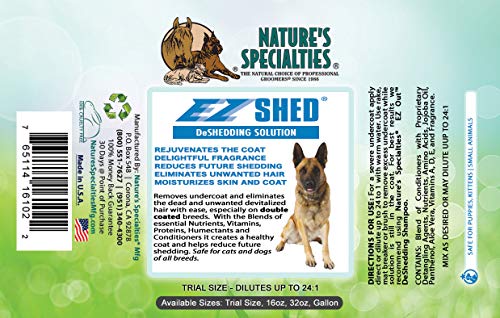 Nature's Specialties EZ Shed Conditioner für Hunde - Entfernt Unerwünschte Haare & Befeuchtet die Haut - Verringert das Scheuern - Pflegt das Fell des Hundes - Herrlicher Duft, 473ml