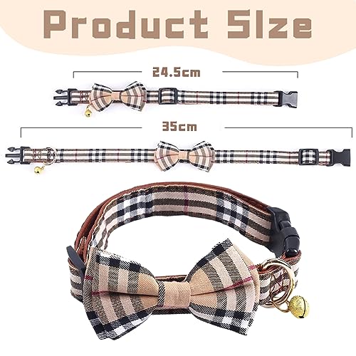 Kryzalite® Verstellbares Hundehalsband mit Fliege, Karierter Stil, stilvolles und weiches Halsband, Sicherheitsschnalle, lässt Sich Nicht leicht lösen, für Haustiere (Khaki) – S