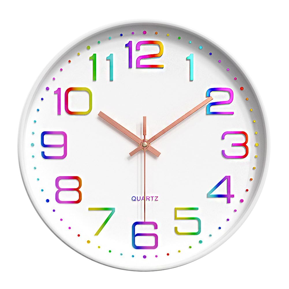 Taodyans Silent Wall Clock, 12 In Modern Clock for Kitchen Living Room Bedrooms Office Class Room (Colourful)